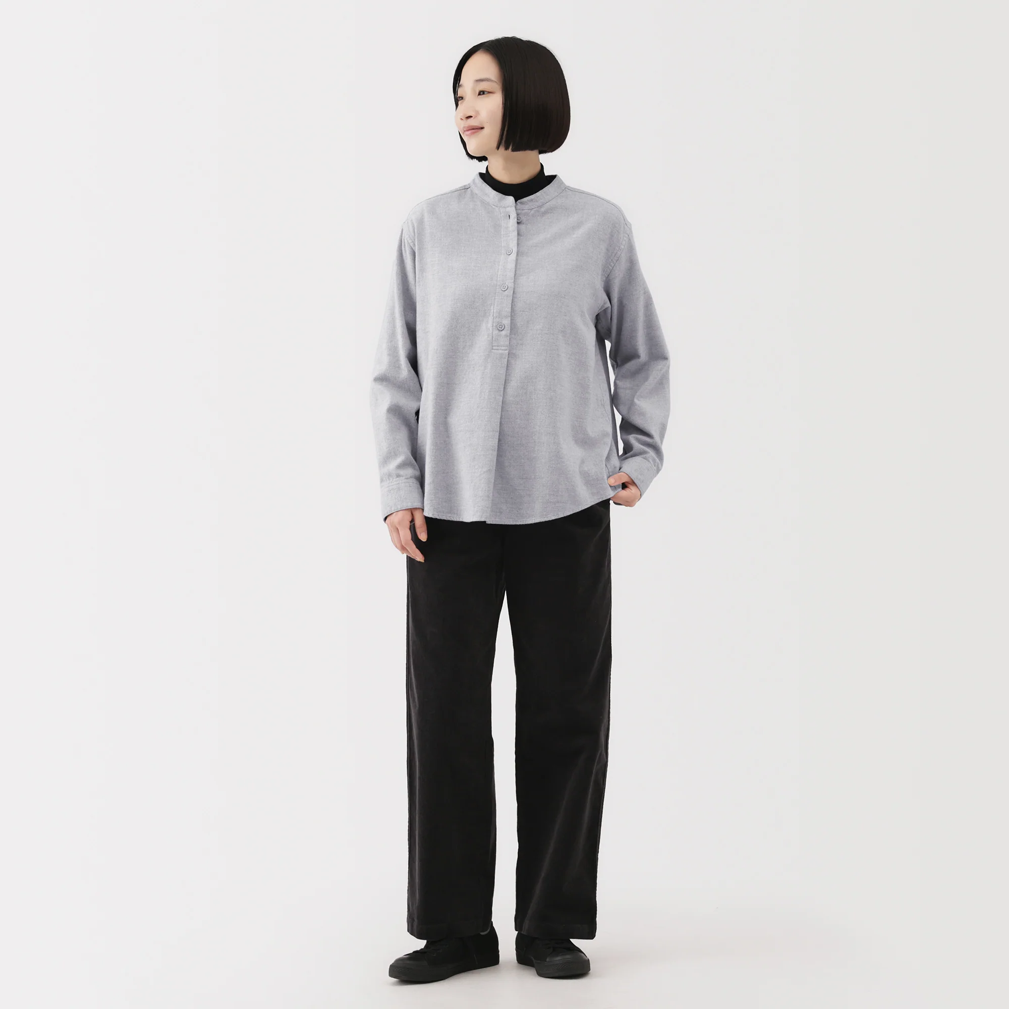 Flannel Stand Collar Blouse - Image 4