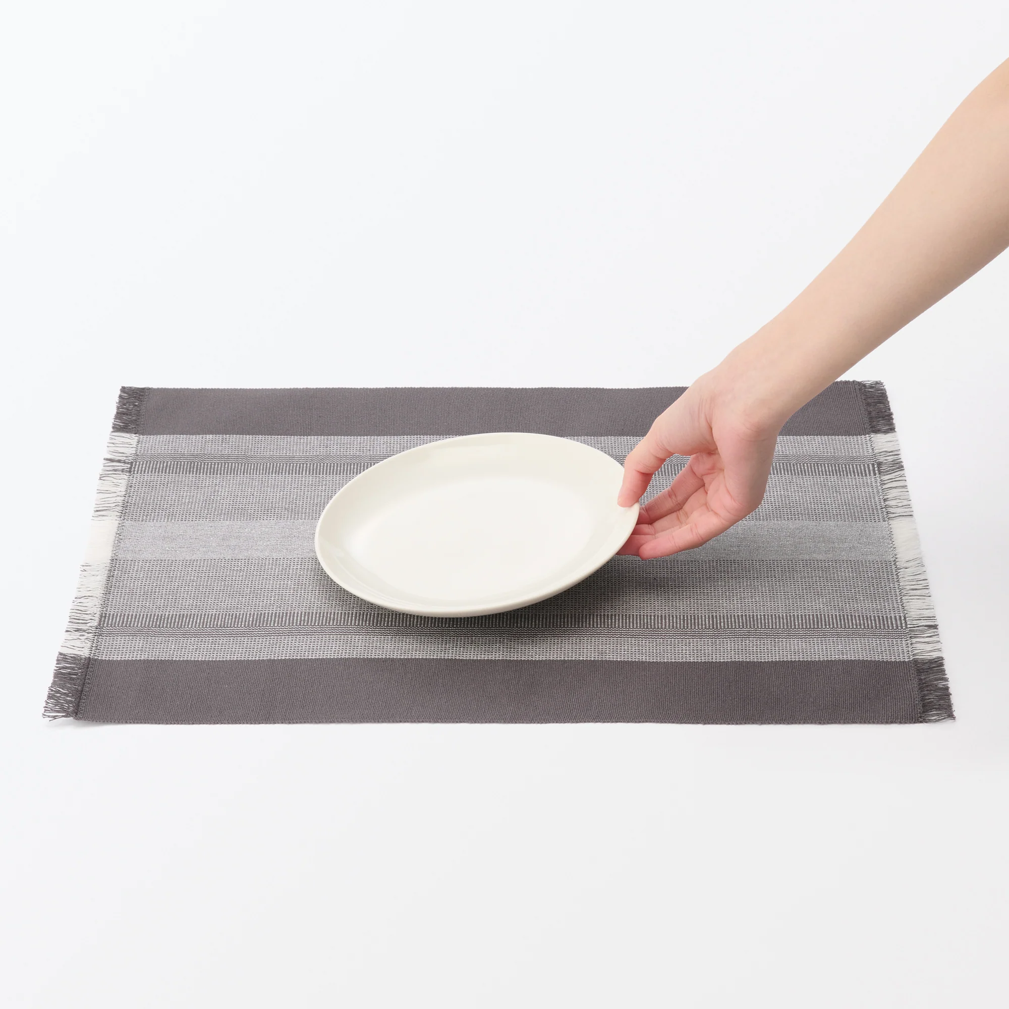 Indian Cotton Rib Placemat - Charcoal Grey - Image 2