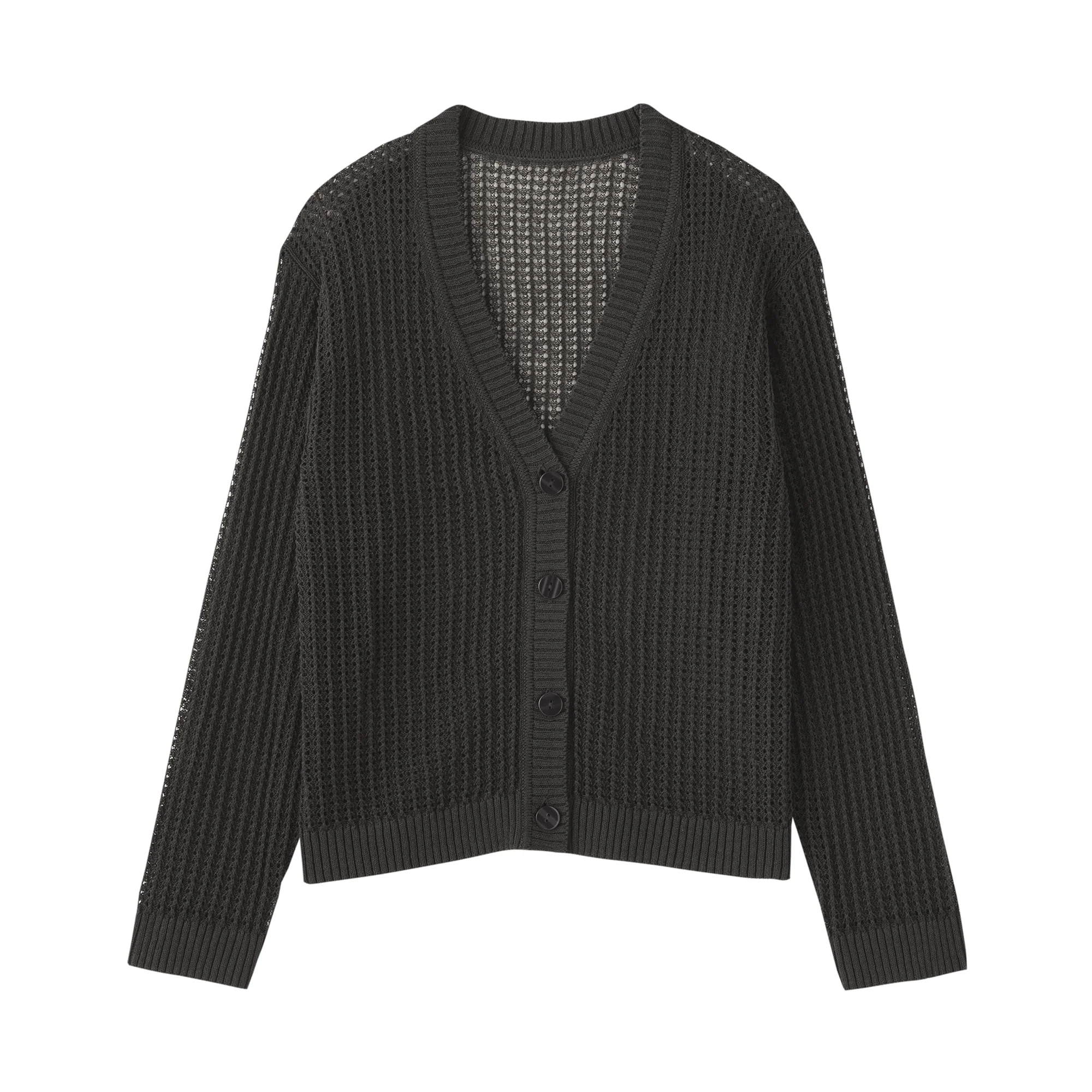 Linen Blend Mesh V-Neck Cardigan - Image 10