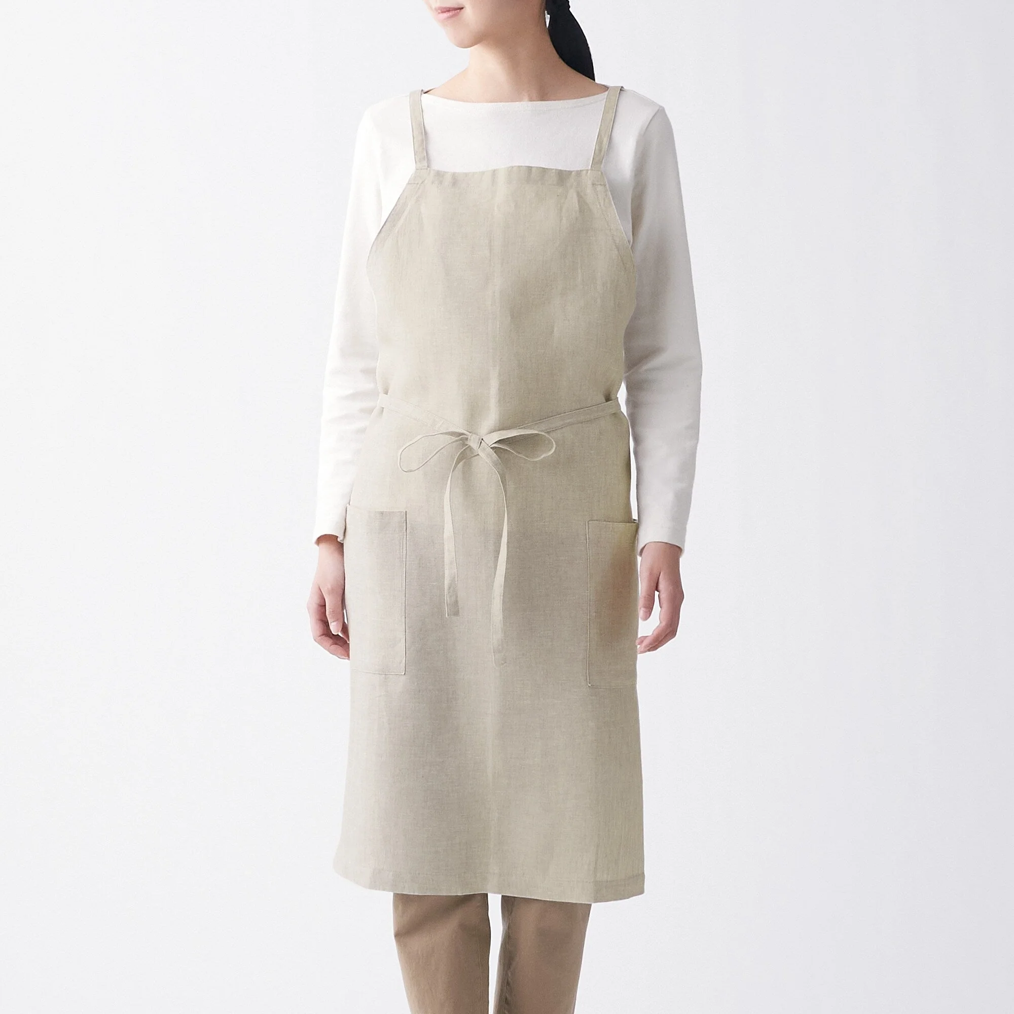 Linen Plain Weave Cross Shoulder Strap Apron - Image 2