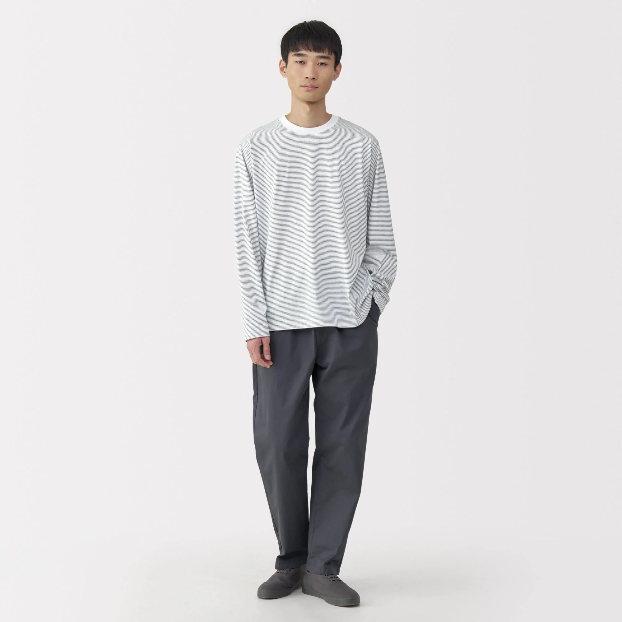 Men's Jersey Crew Neck Long Sleeve Striped T-Shirt - Image 11
