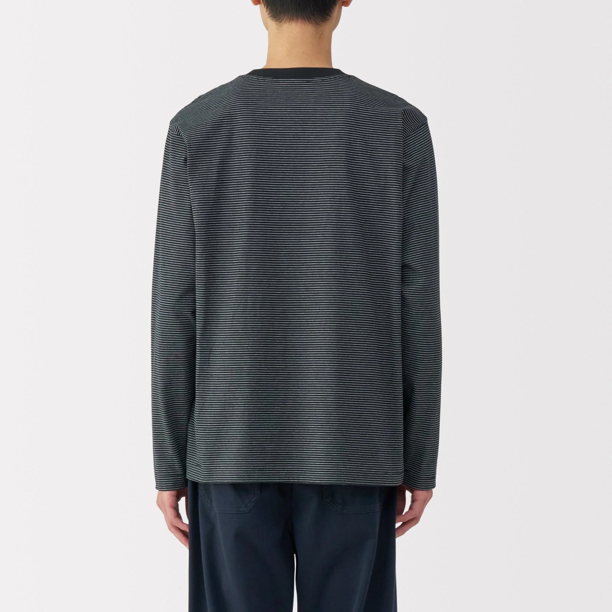 Men's Jersey Crew Neck Long Sleeve Striped T-Shirt - Image 20