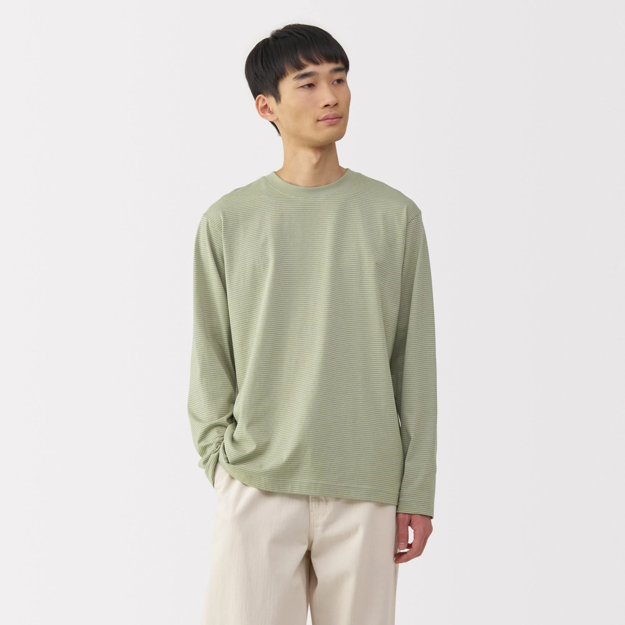 Men's Jersey Crew Neck Long Sleeve Striped T-Shirt - Image 24