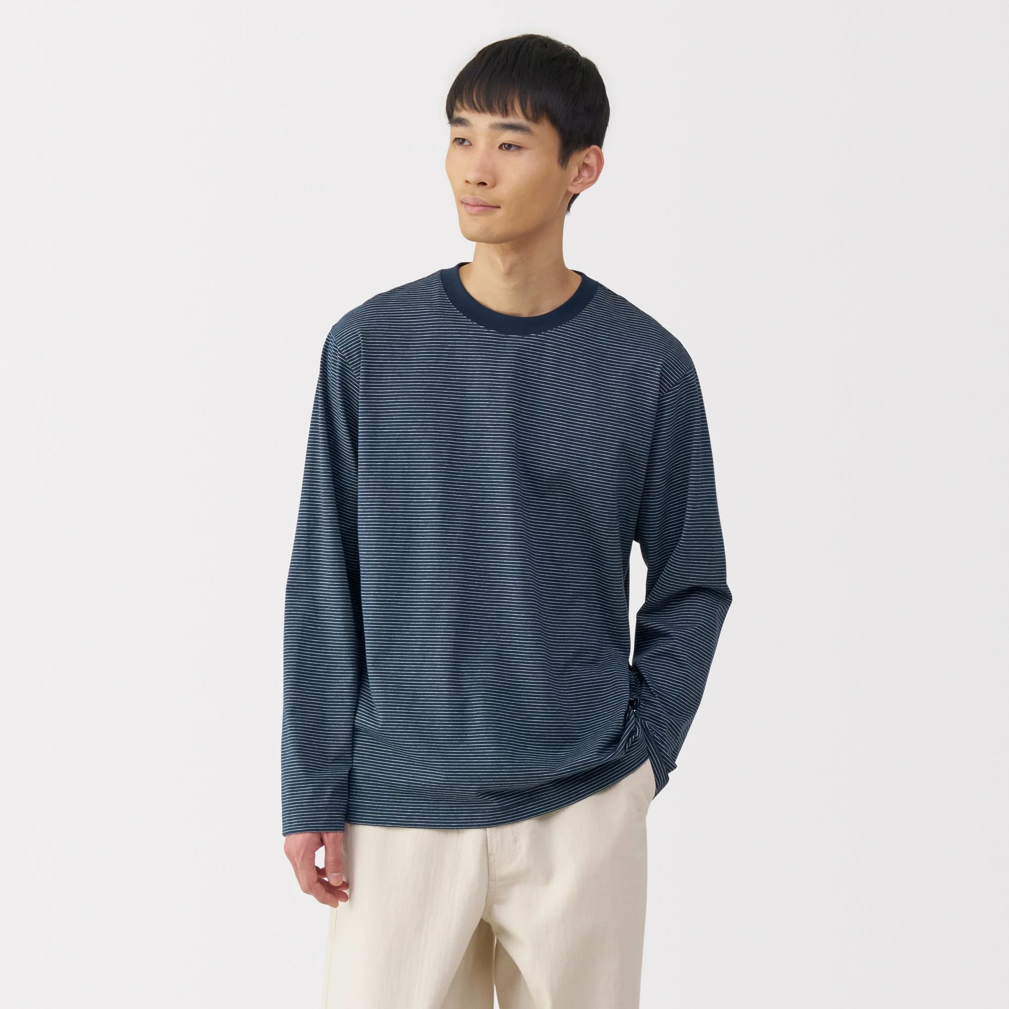 Men's Jersey Crew Neck Long Sleeve Striped T-Shirt - Image 3