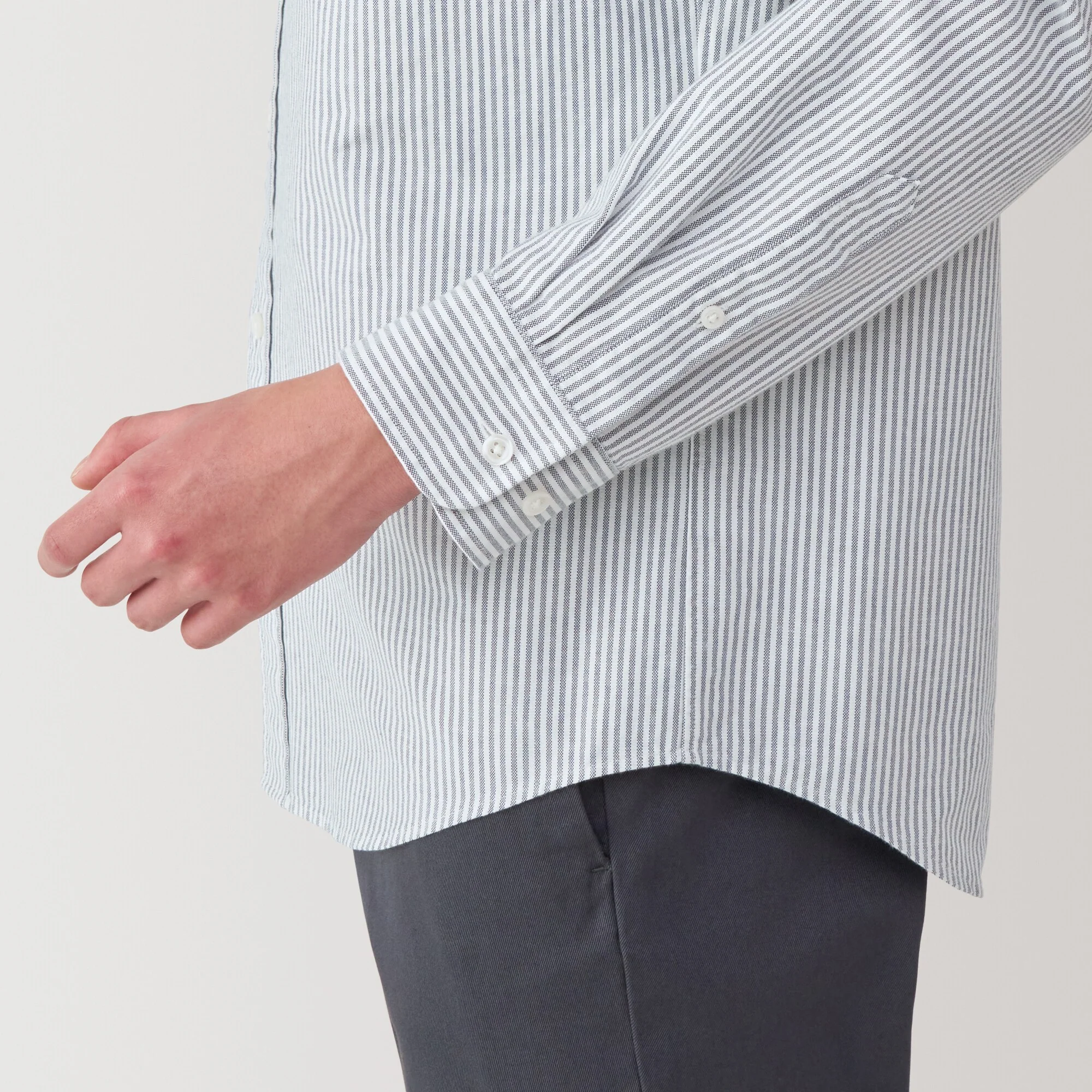 Men's Washed Oxford Button Down Long Sleeve Striped Shirt - Image 15