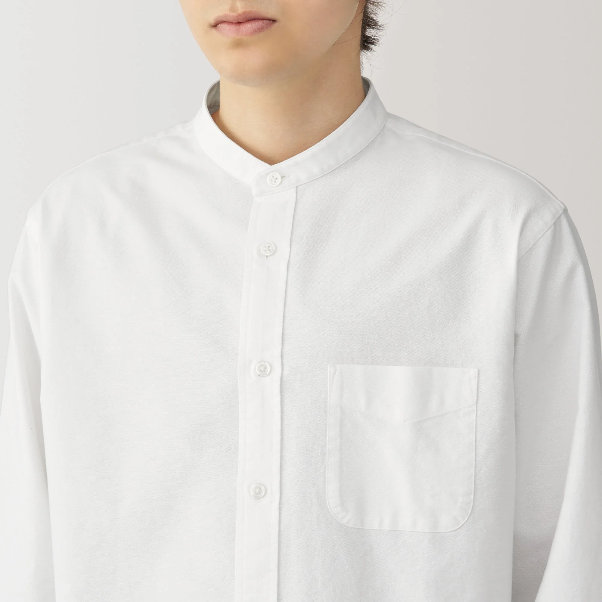 Men's Washed Oxford Stand Collar Long Sleeve Shirt - Image 23