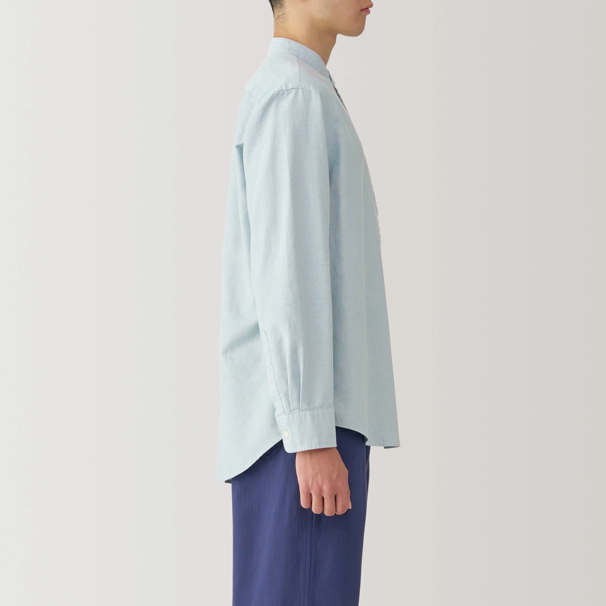 Men's Washed Oxford Stand Collar Long Sleeve Shirt - Image 5