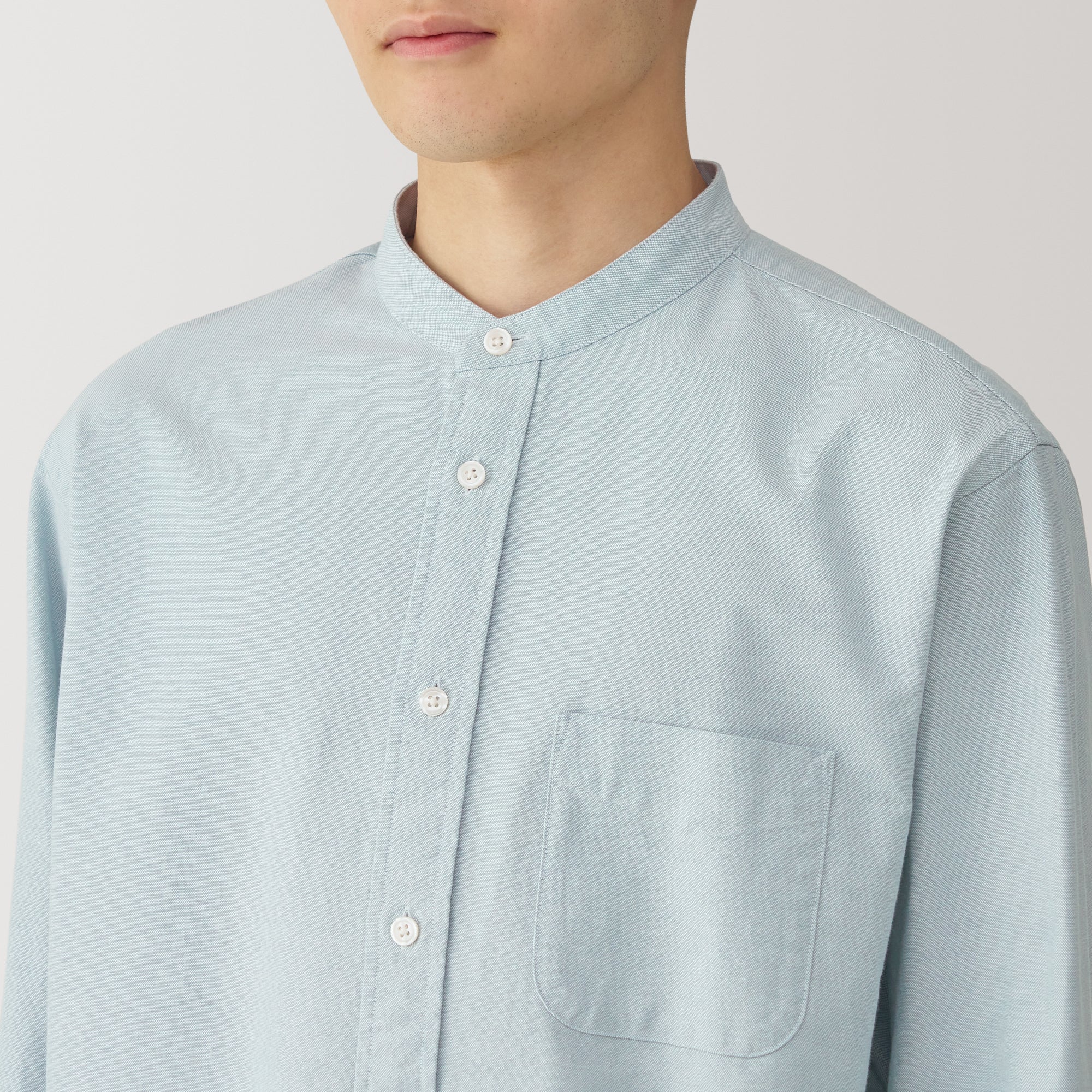Men's Washed Oxford Stand Collar Long Sleeve Shirt - Image 7