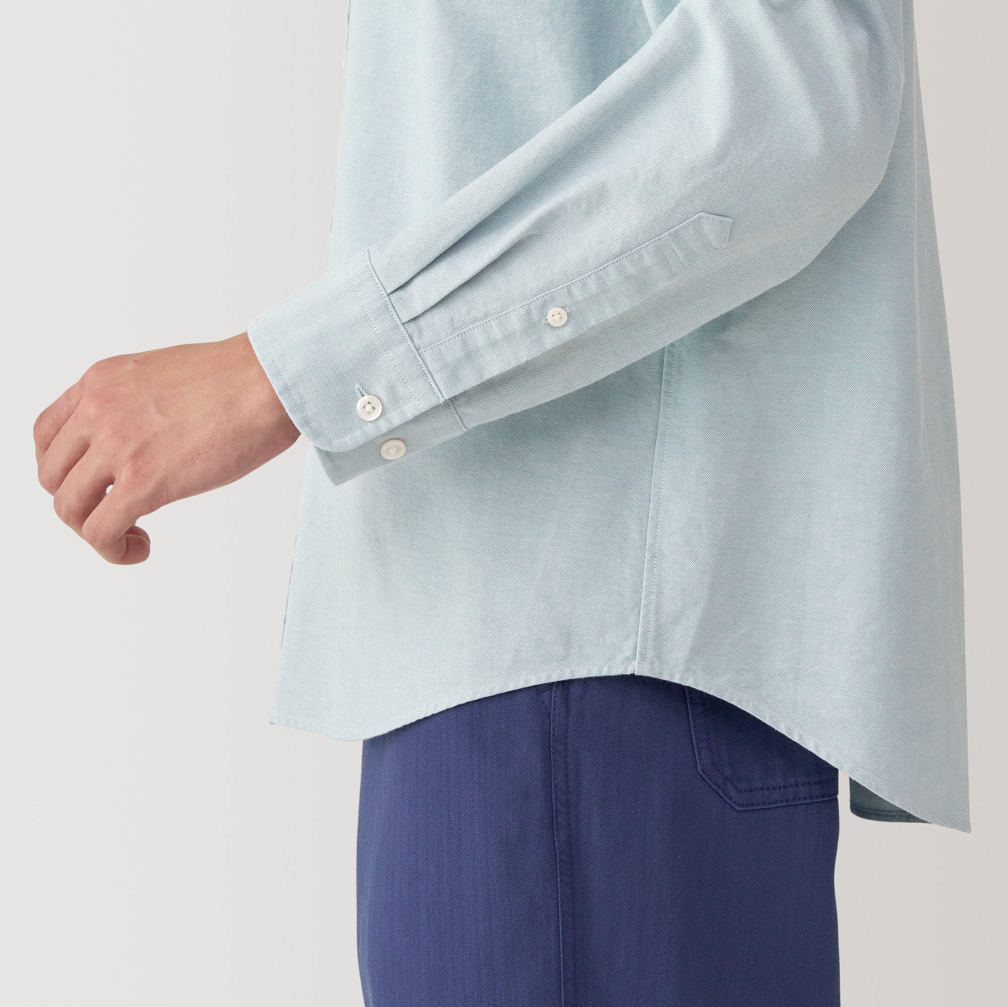 Men's Washed Oxford Stand Collar Long Sleeve Shirt - Image 8