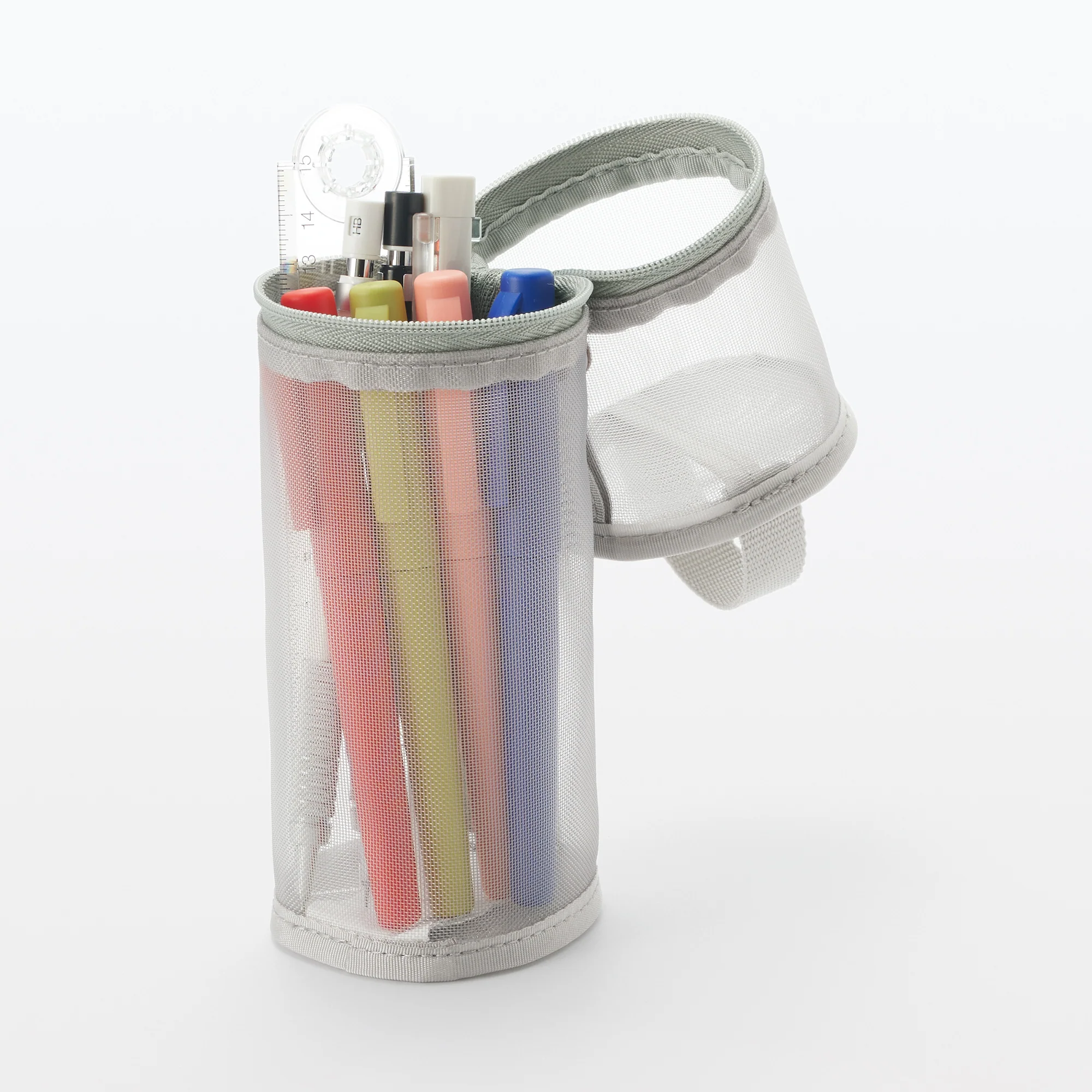 Nylon Mesh Vertical/Horizontal Pen Case Thin - Grey - Image 2