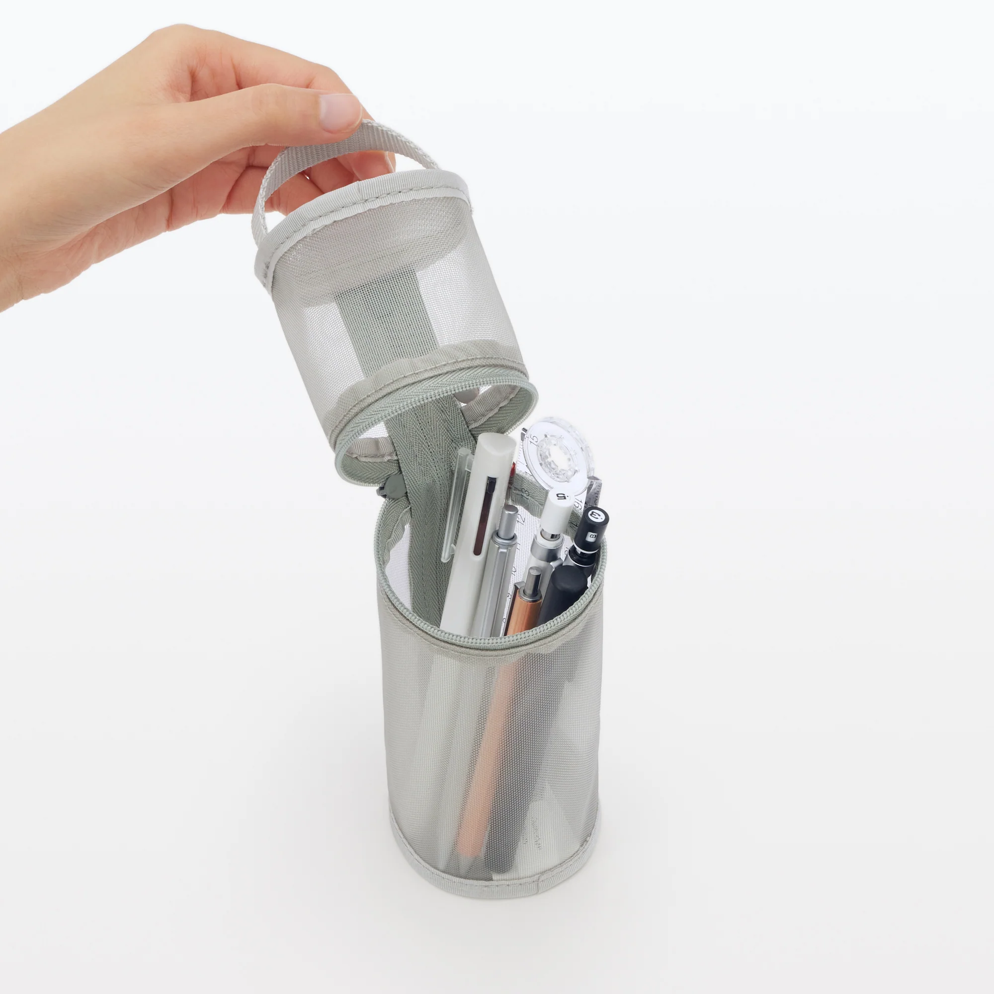 Nylon Mesh Vertical/Horizontal Pen Case Thin - Grey - Image 7