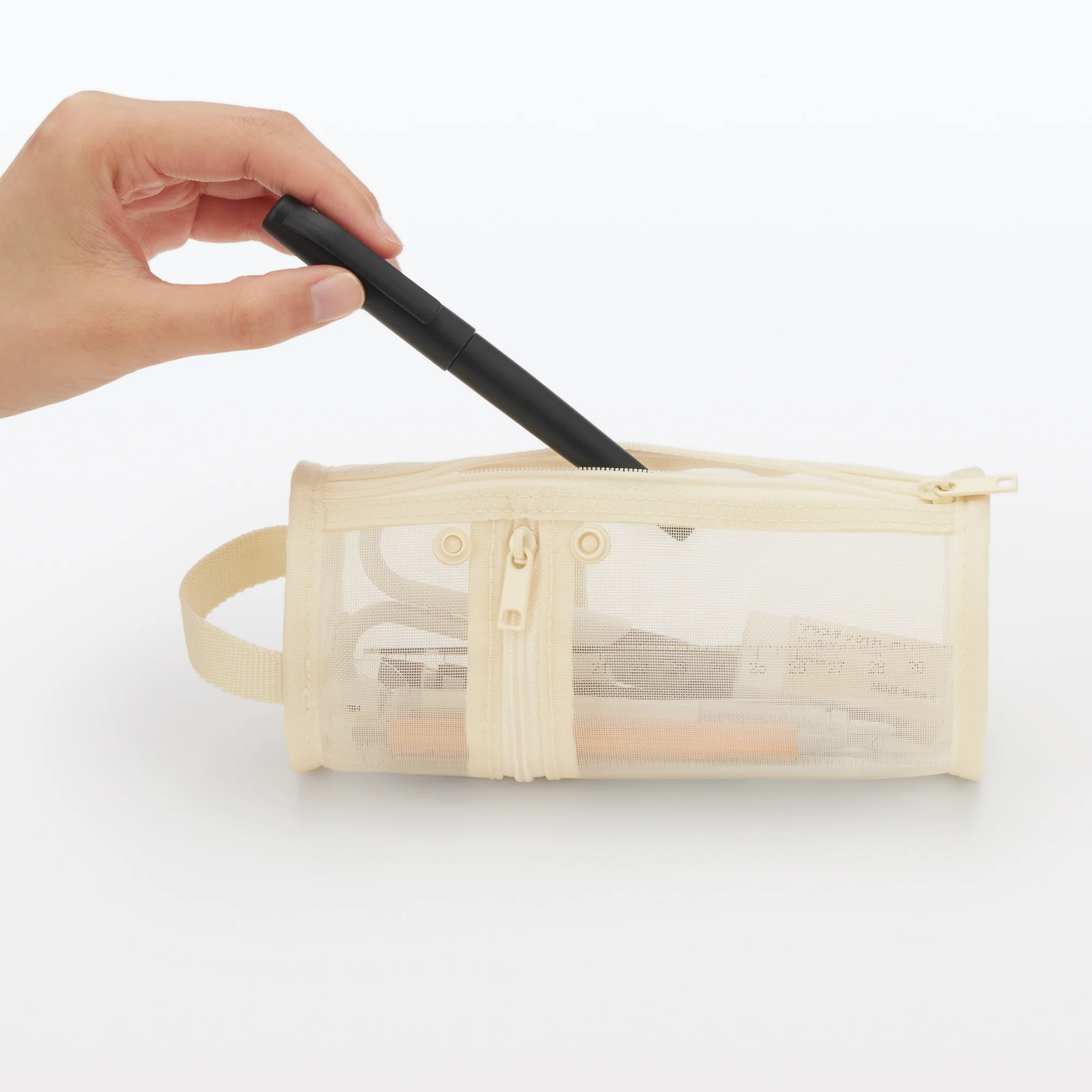 Nylon Mesh Vertical/Horizontal Pen Case Wide - Ivory - Image 6