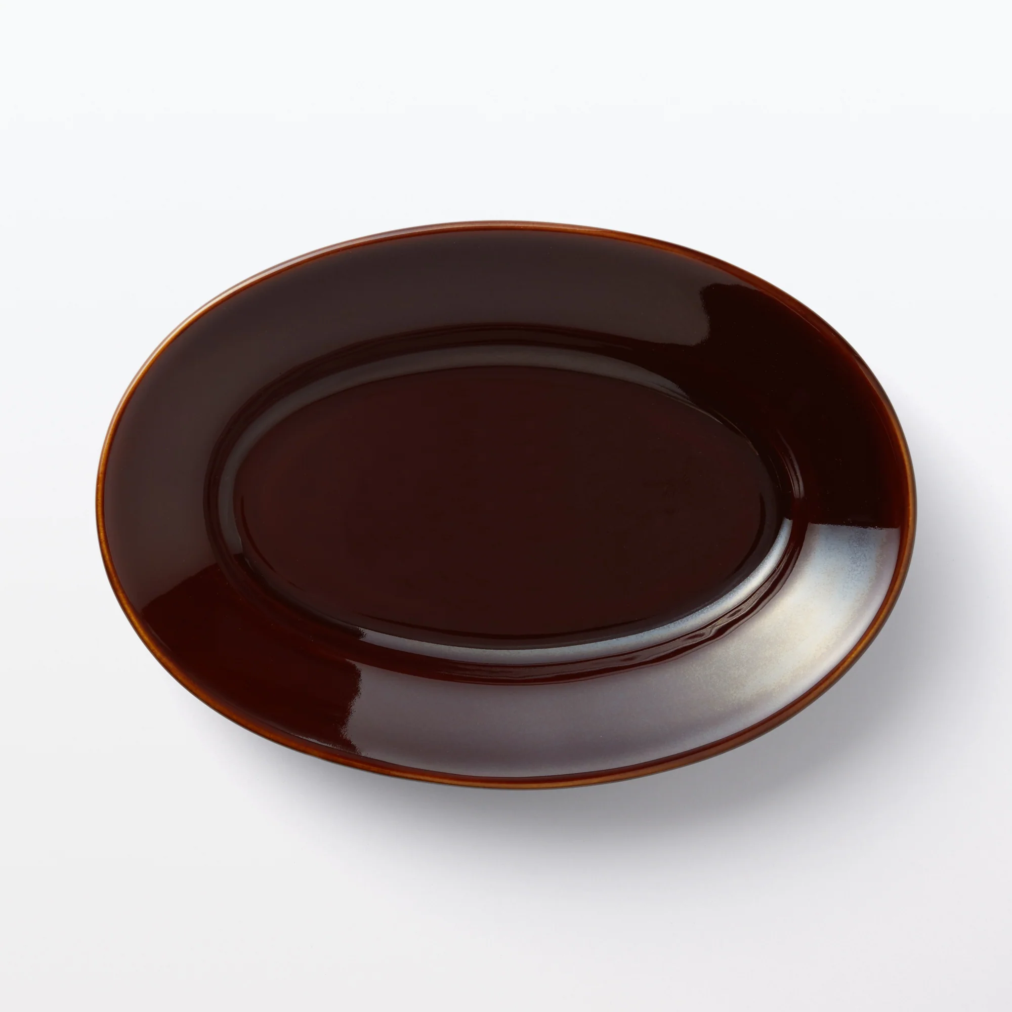 Porcelain Rimmed Oval Plate Medium - Brown Glaze - Image 3
