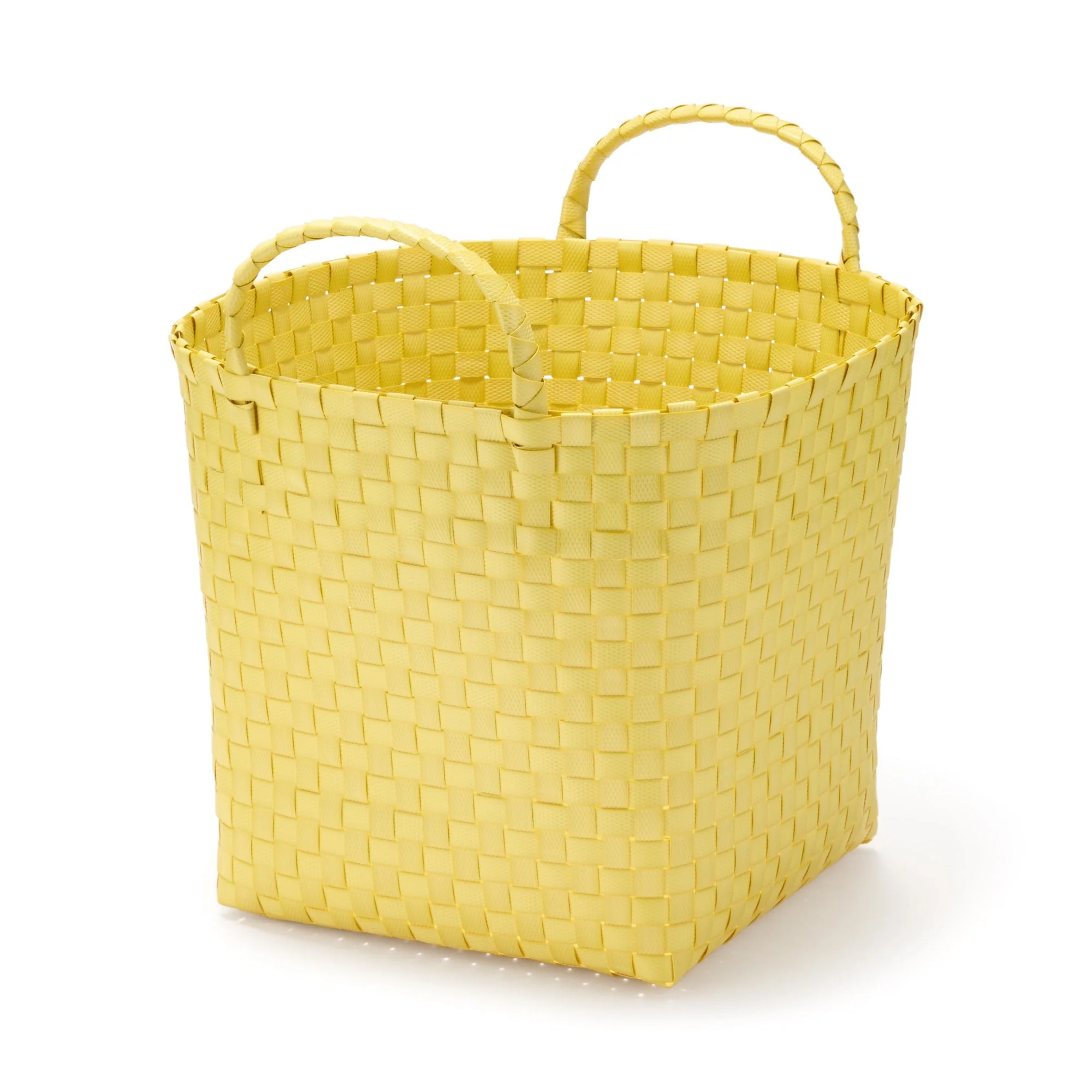 Recycled Polypropylene Strap Weave Basket - Yellow - Medium (Dia. 33 x H25 cm)
