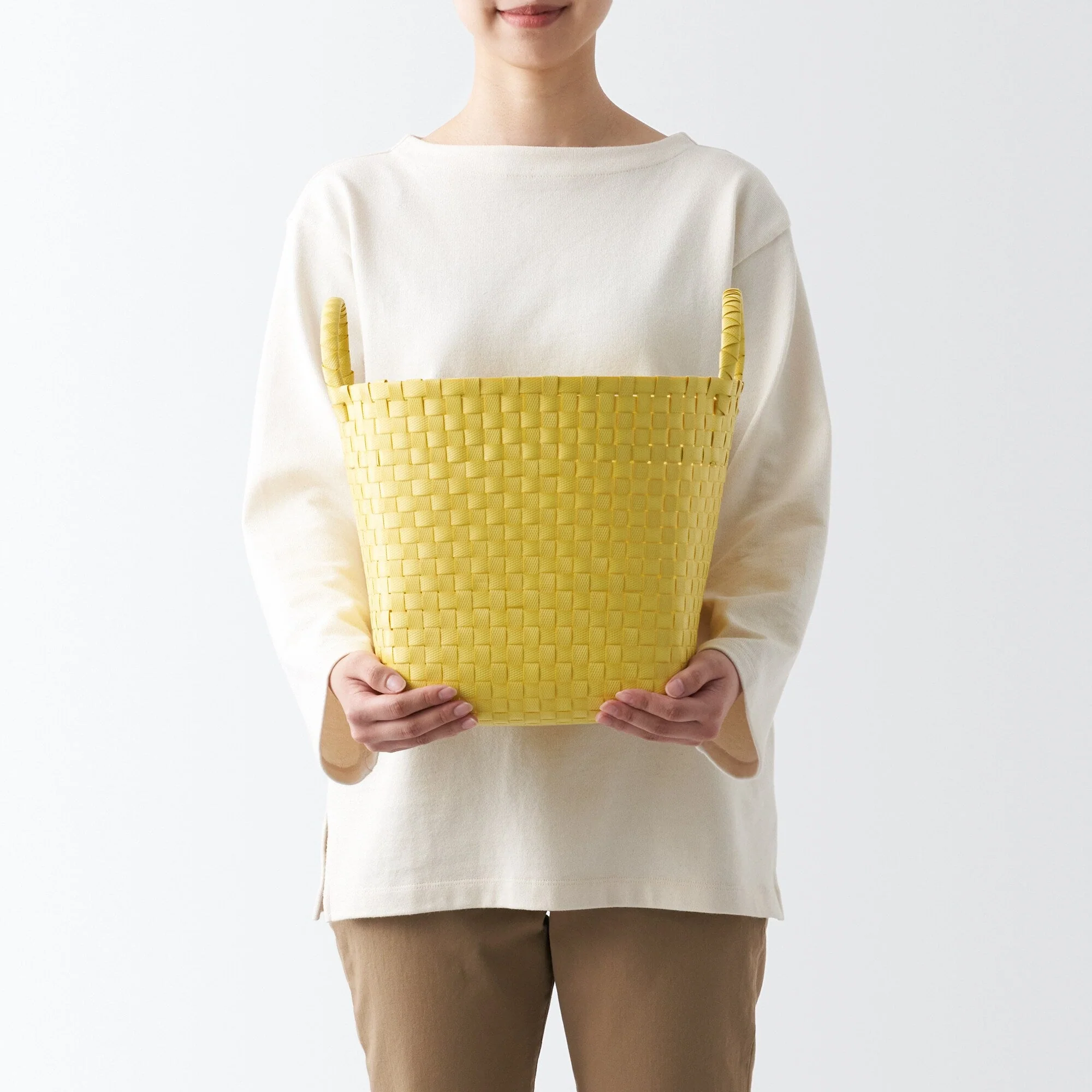 Recycled Polypropylene Strap Weave Basket - Yellow - Medium (Dia. 33 x H25 cm) - Image 2