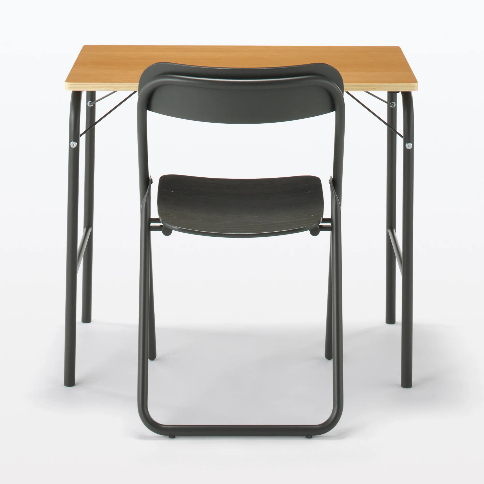 Steel Pipe Folding Chair with Wooden Seat - Dark Grey - Image 7
