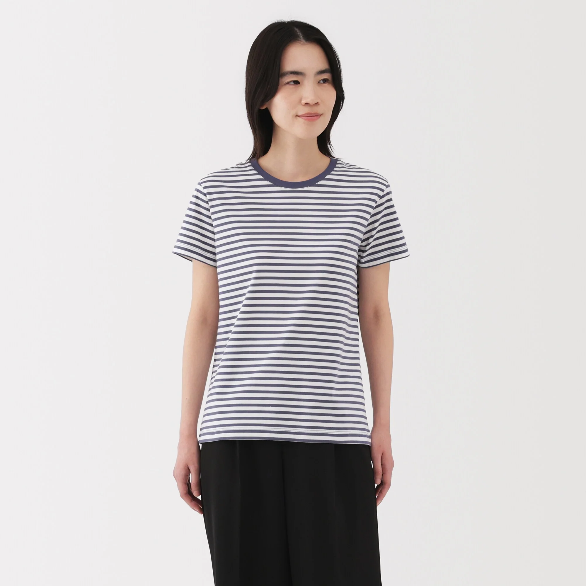 Women's Jersey Crew Neck Short Sleeve Striped T-Shirt - Image 19