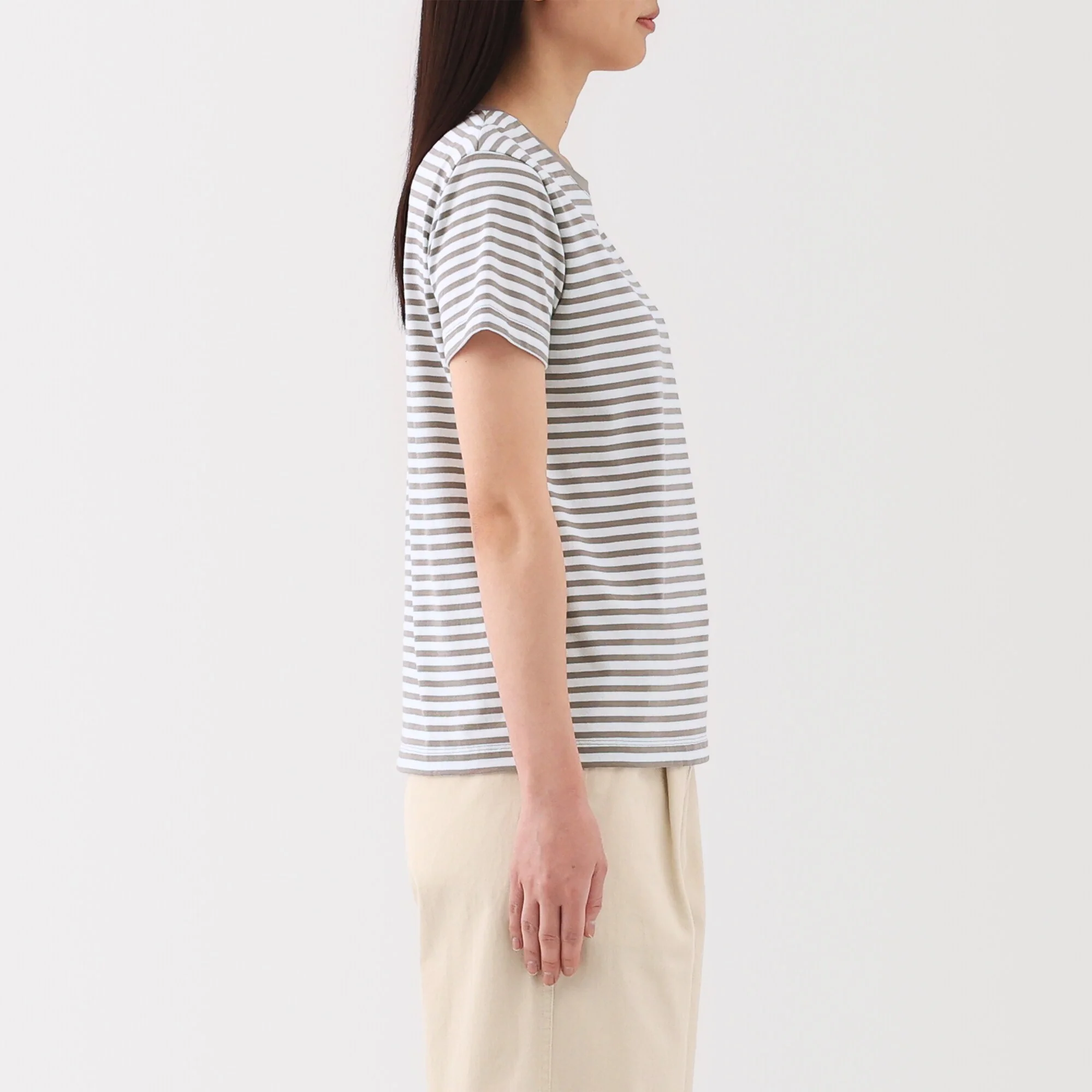 Women's Jersey Crew Neck Short Sleeve Striped T-Shirt - Image 29